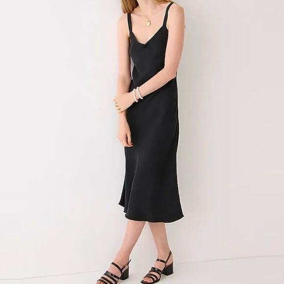 J. Crew Gwyneth V-Neck Slip Dress in Cupro Blend Pullover Flare Sheath Black - Picture 1 of 10